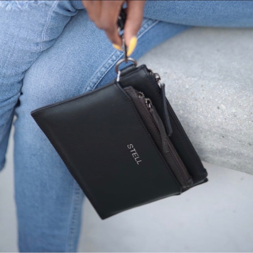 Leather wristlet bag and passport coin holder
